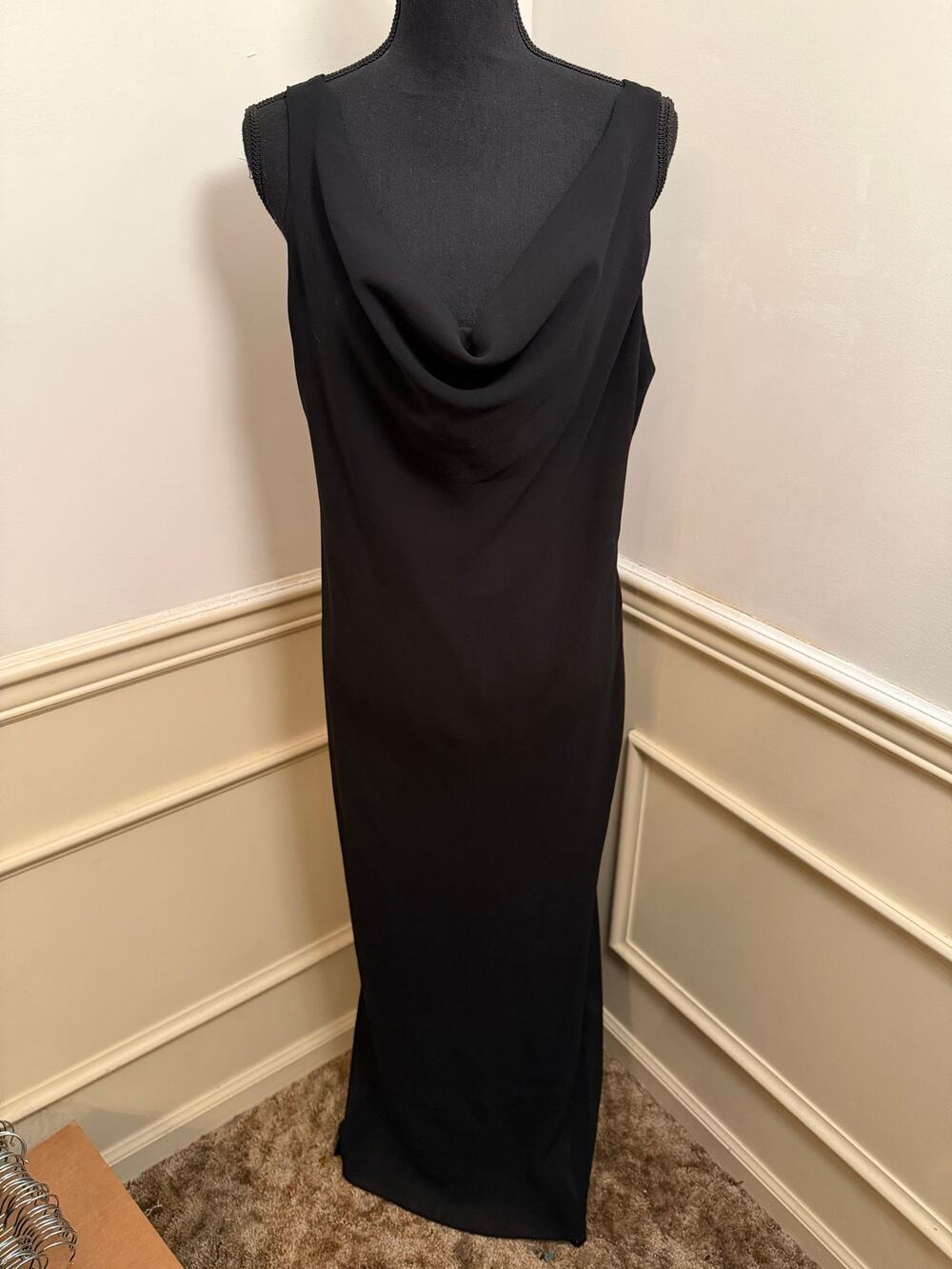 Vintage Onyx Nite Black Tie Cowl Neck Formal Evening Gown LBD Wedding Guest